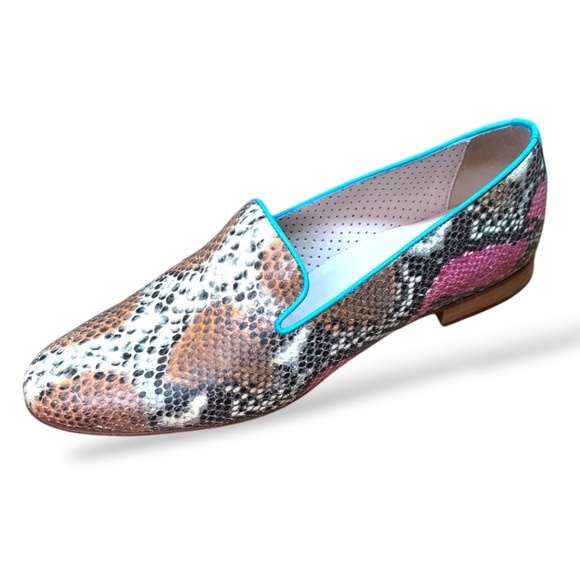 PERTINI Genuine All Around Leather Snakeskin Embossed Loafers MADE IN SPAIN 8.5 - Picture 1 of 9